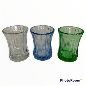Glass Votive Candle Holders  Set of 3  Clear, Blue, Green 3" x 4"